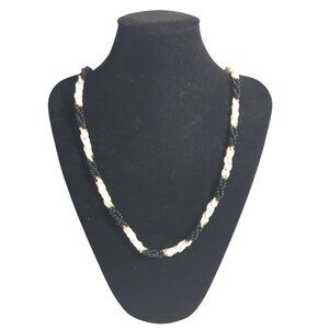 Twisted Rope Style Beaded Necklace Black White Fashion Jewelry